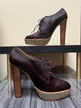 NWOB Ralph Lauren Purple Tag 7.5 B Eloise Calf Hair Bordeaux Ankle Boot $349